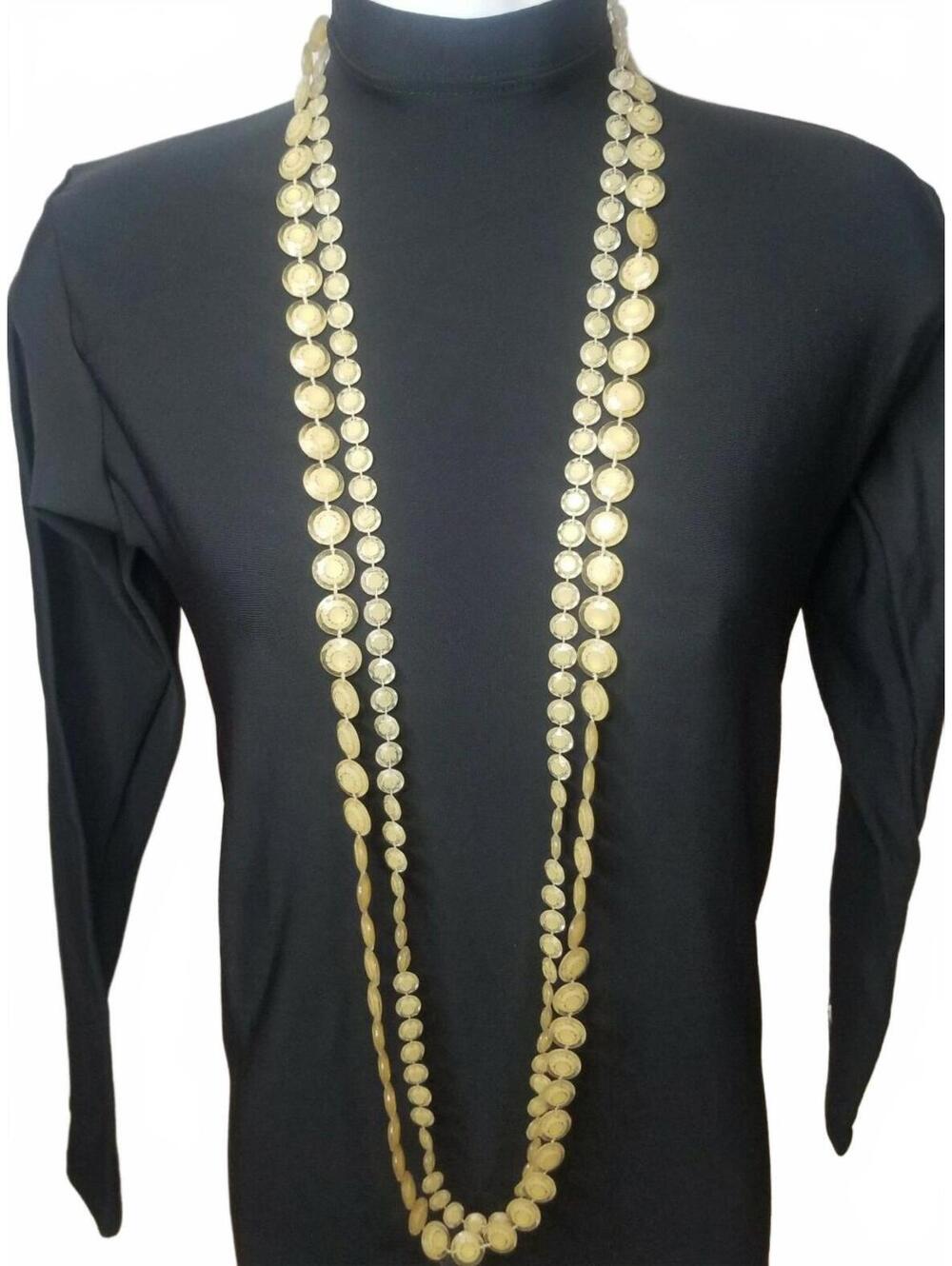Vintage Mid-Century Womens/Unisex 48" Long Tan Plastic Necklace